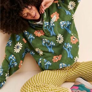 Parks Project Green Fleece with Floral and Mushroom Design